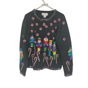 Radko Belle Pointe VTG 90's Christmas Beaded Full Zip‎ Cardigan Size Large